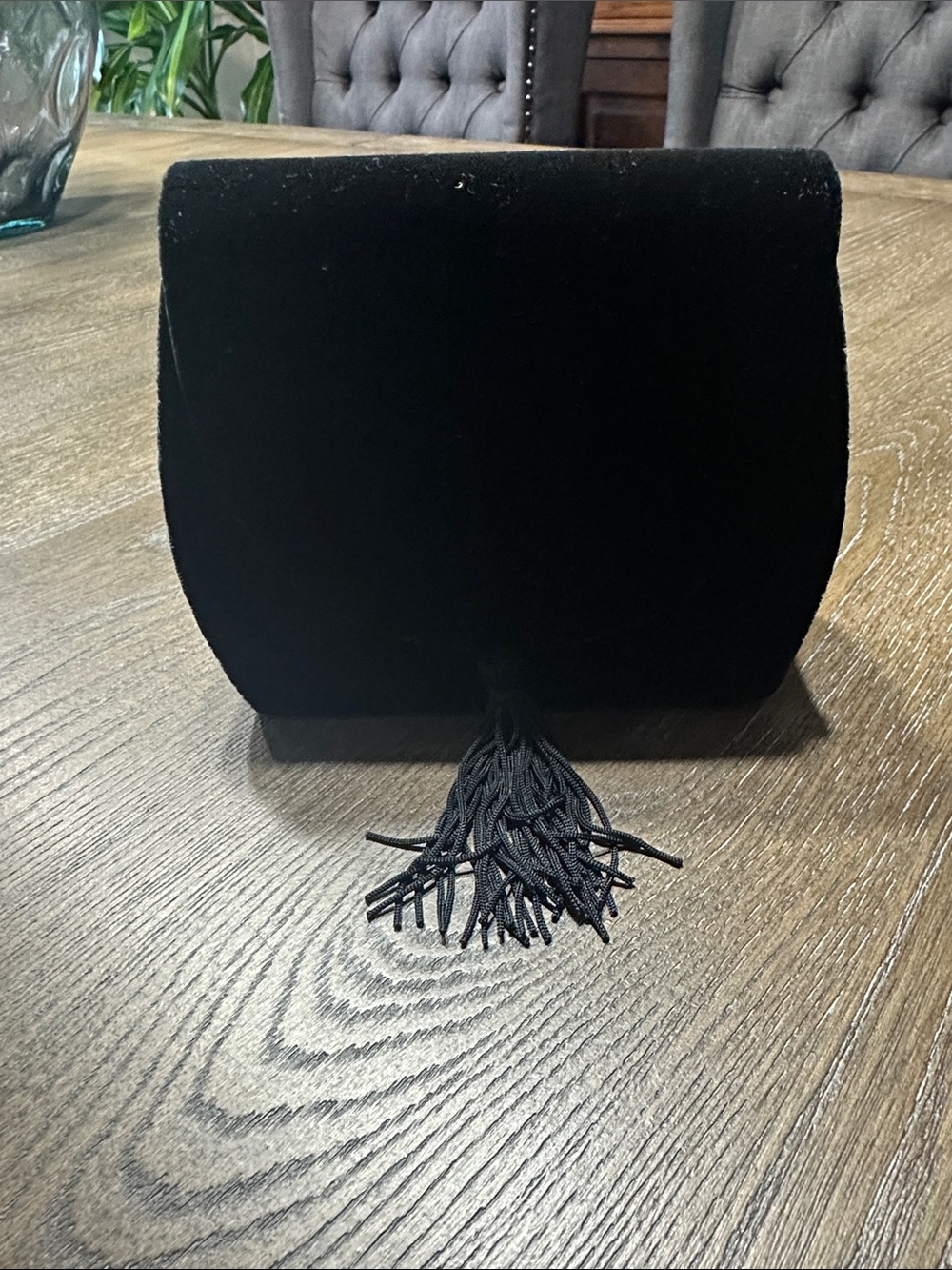 Elegant Black Velvet Tassel Wristlet Clutch - Unbranded